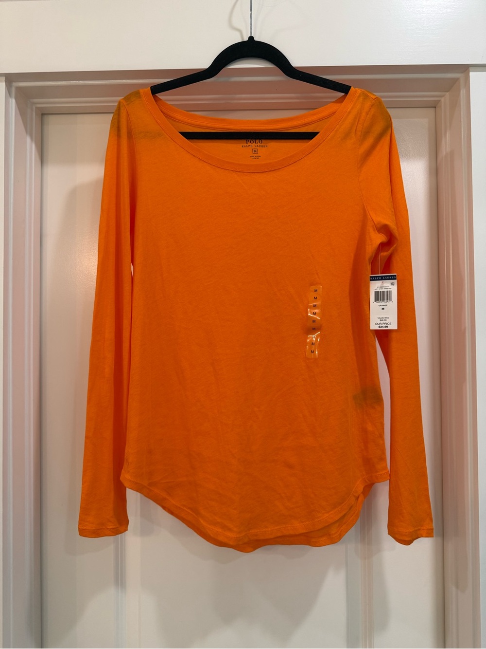 Polo by Ralph Lauren Bright Orange Long Sleeve Scoop Neck Top